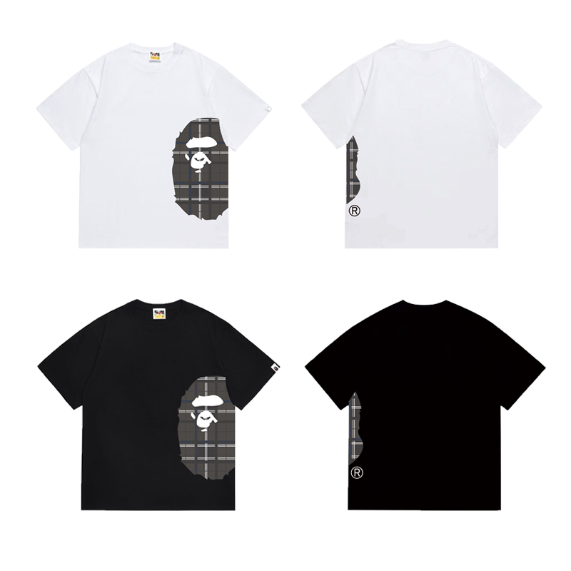 Bape Logo Check Side Big Ape Head Tee