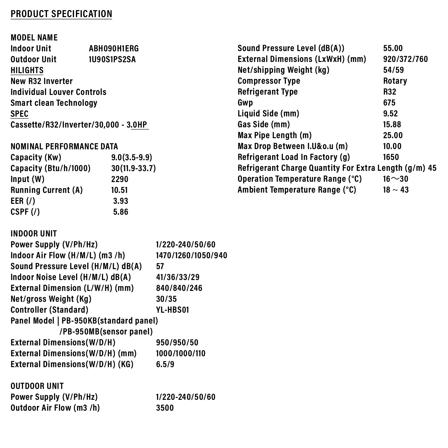 Haier 3.5HP Inverter 4-Way Cassette Air Conditioner (1U90S1PS2SA)