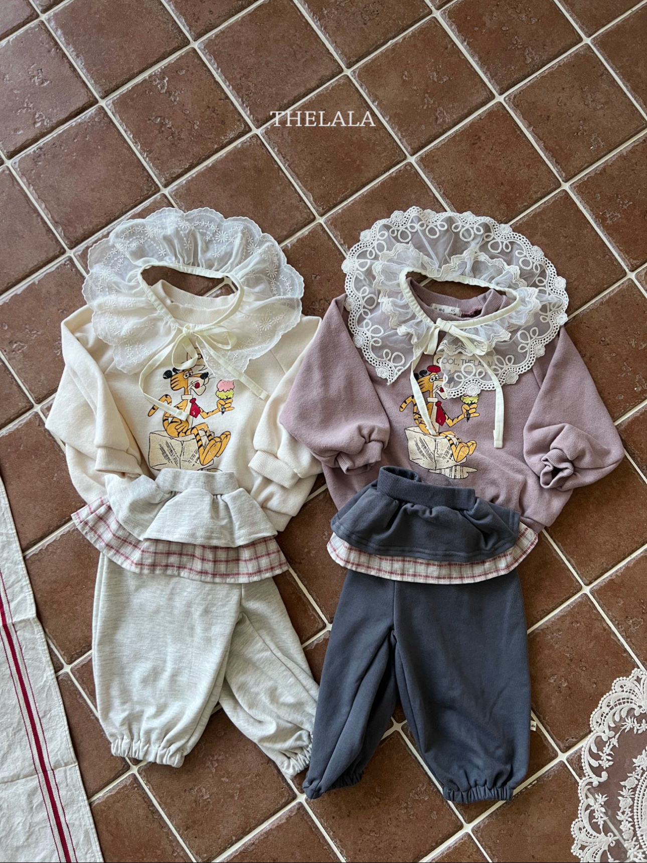 🌸預訂 韓國直送🌸🇰🇷THELALA兩色格紋疊層荷葉邊束腳褲