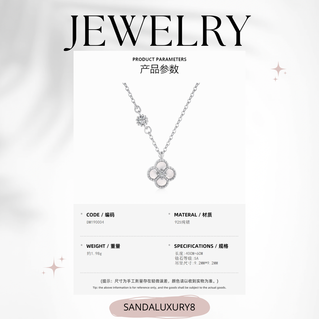 Silver Clover Necklace with Diamonds  - SANDALUXURY8