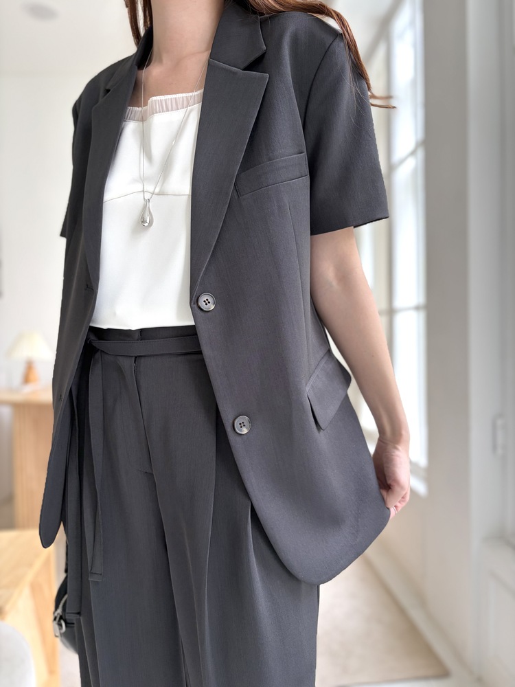 Aveline Belted Straight Slacks (Charcoal)