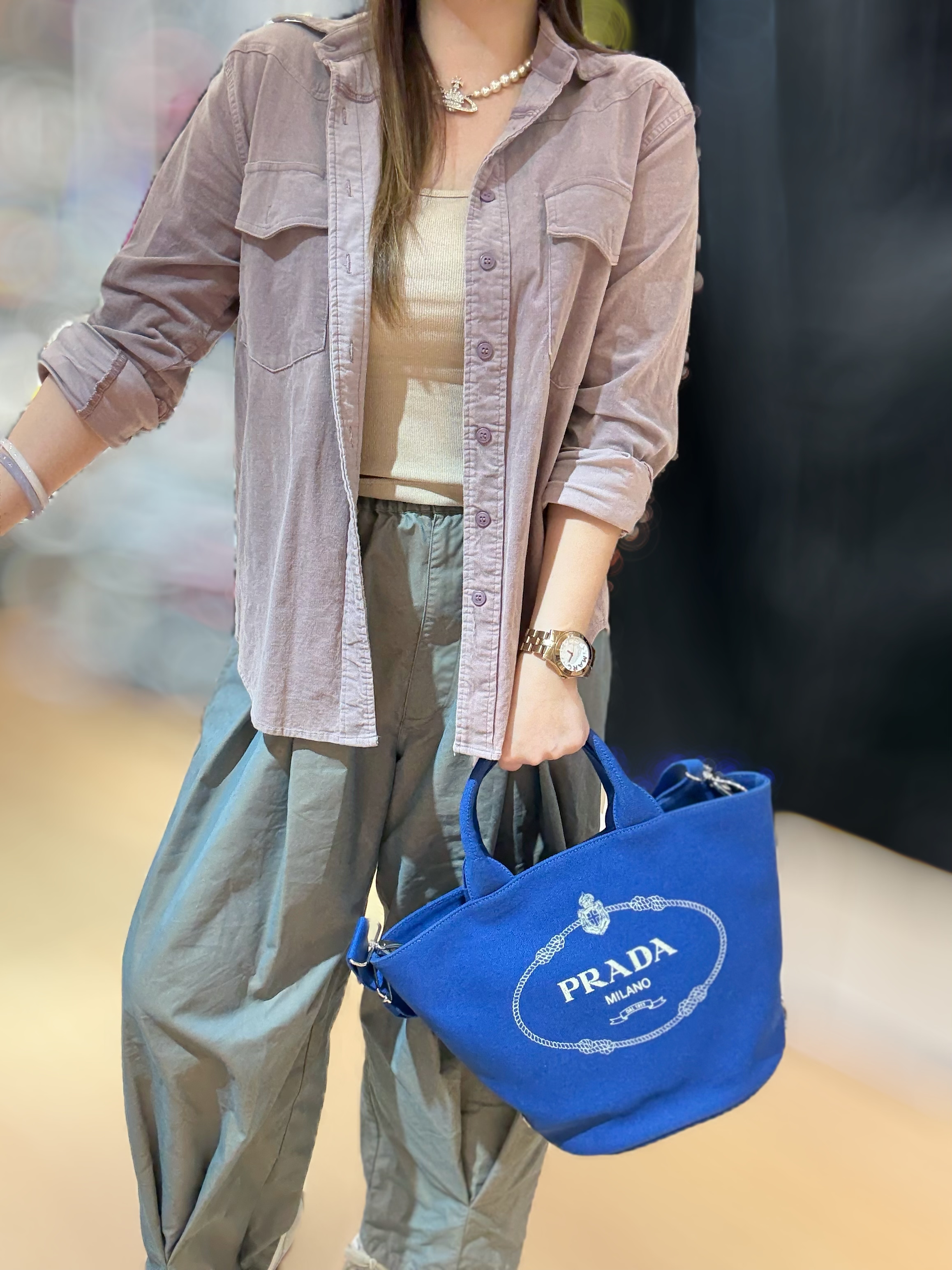 Prada canvas bag with pouch blue