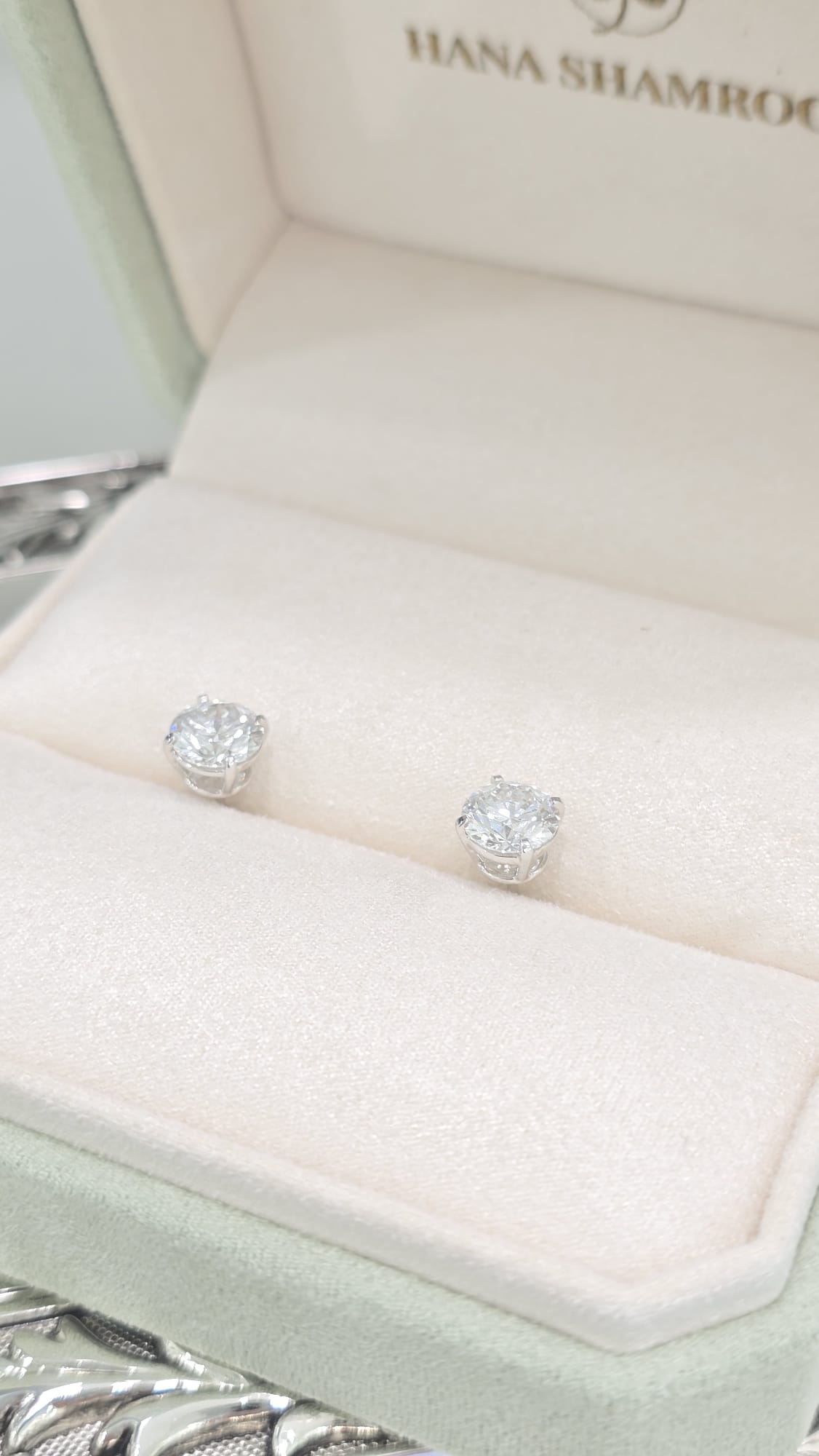 18K金白培育鑽石耳釘 D2.06ct/2 G1.136g