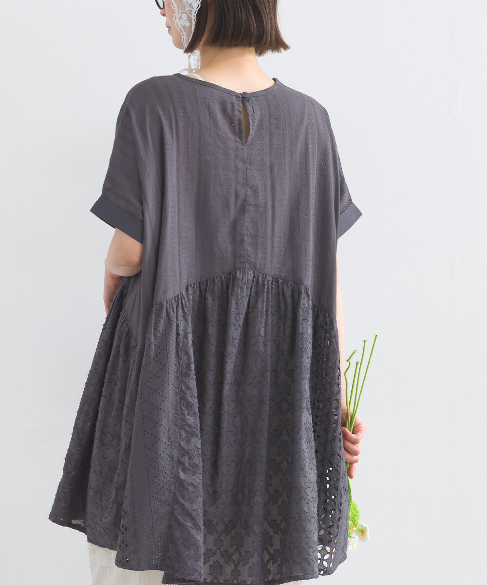 LP - 印度棉質拼布花邊襯衫 (碳灰色)