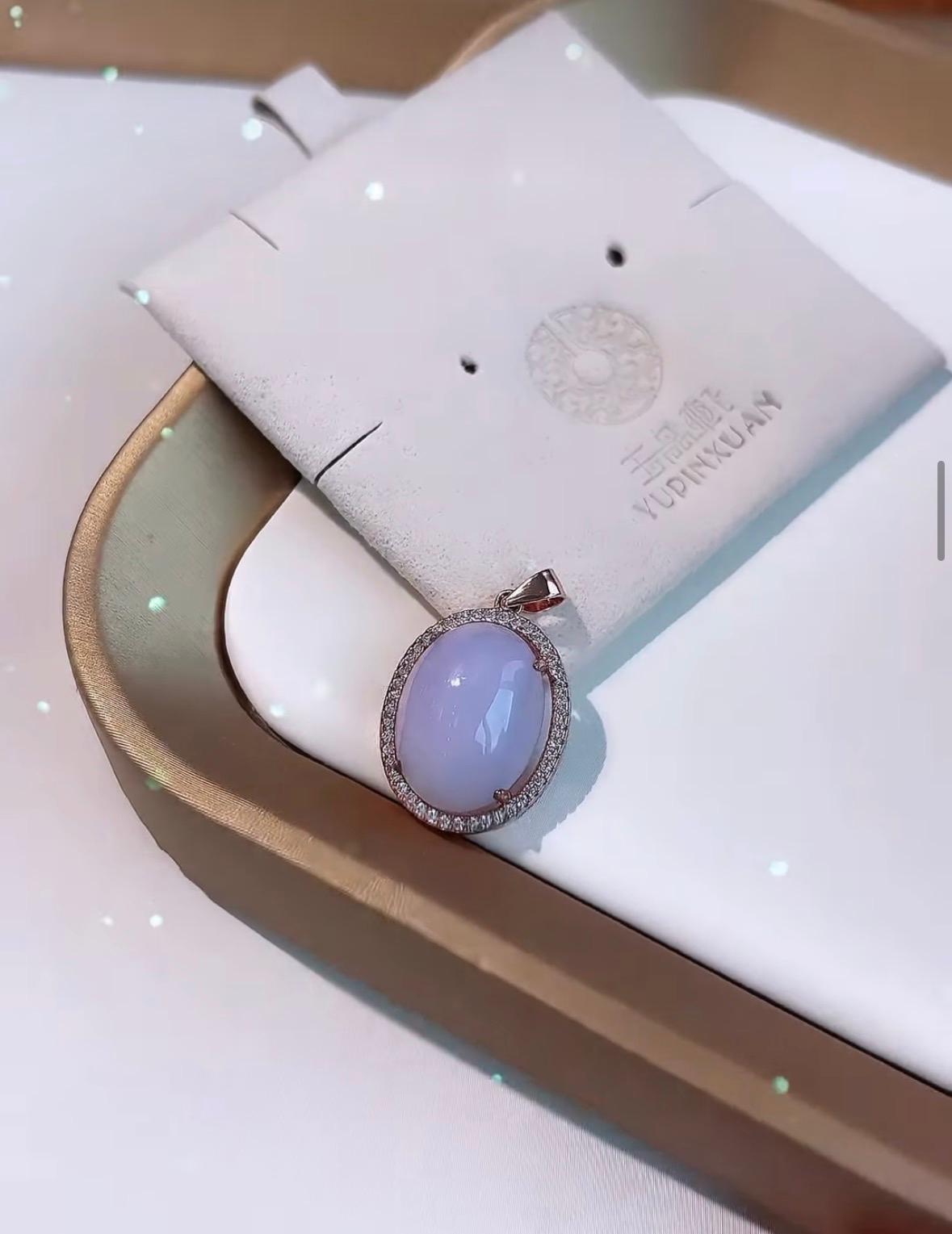 冰紫翡翠蛋面銀鍍玫瑰金鑲嵌吊墜