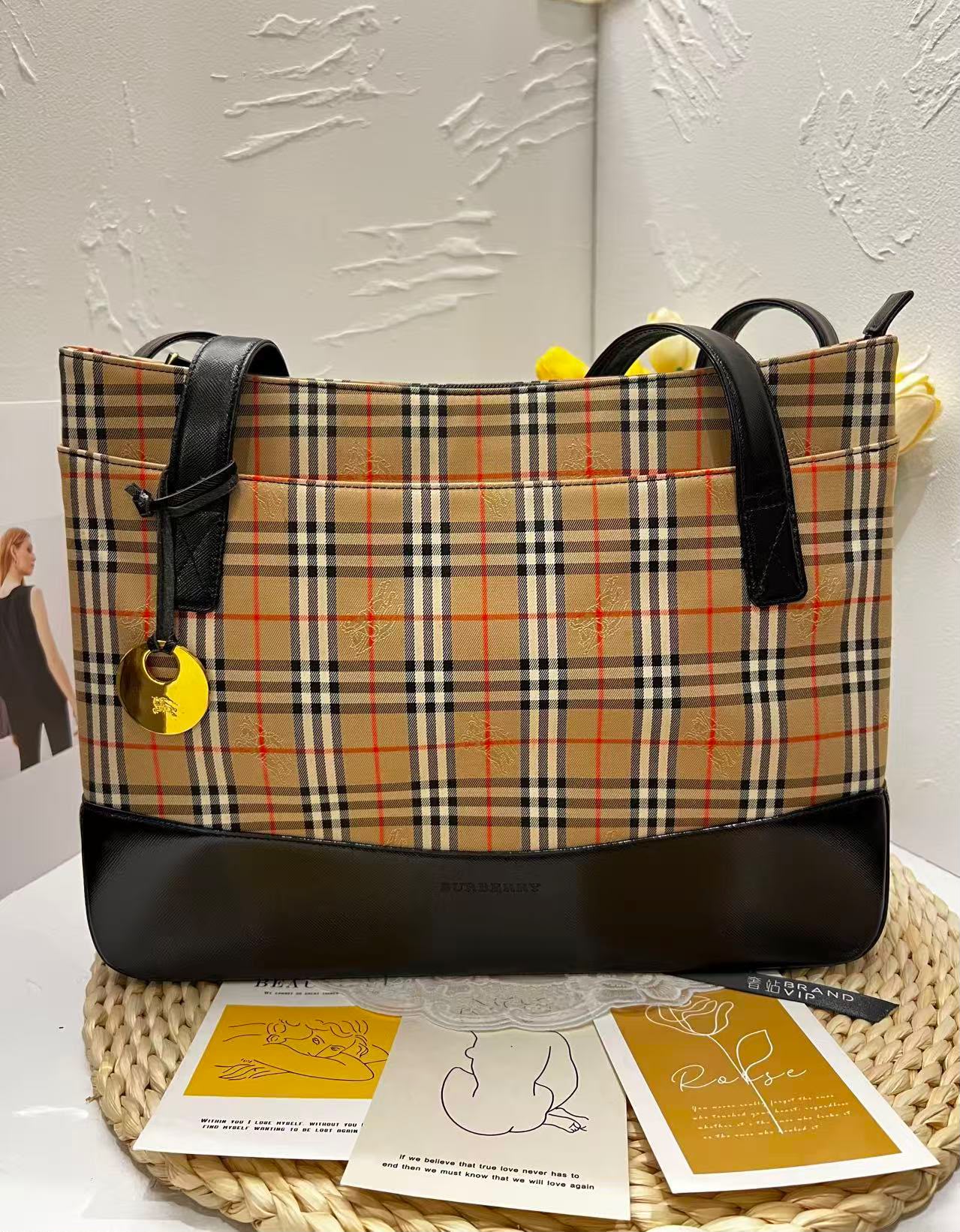 Burberry Vintage Haymarket Check Tote