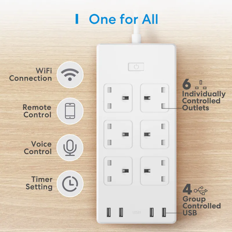 香港行貨 2年保養 Meross Apple HomeKit Version 6位智能拖板 (13A) MSS426 支援 Apple HomeKit、SmartThingsAmazon Alexa、Google Assistant 