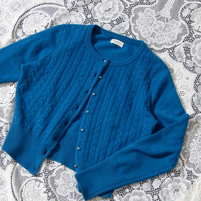 (Ready-Made)1950s Style Peakcock Blue Cashmere Cardigan(FM094)