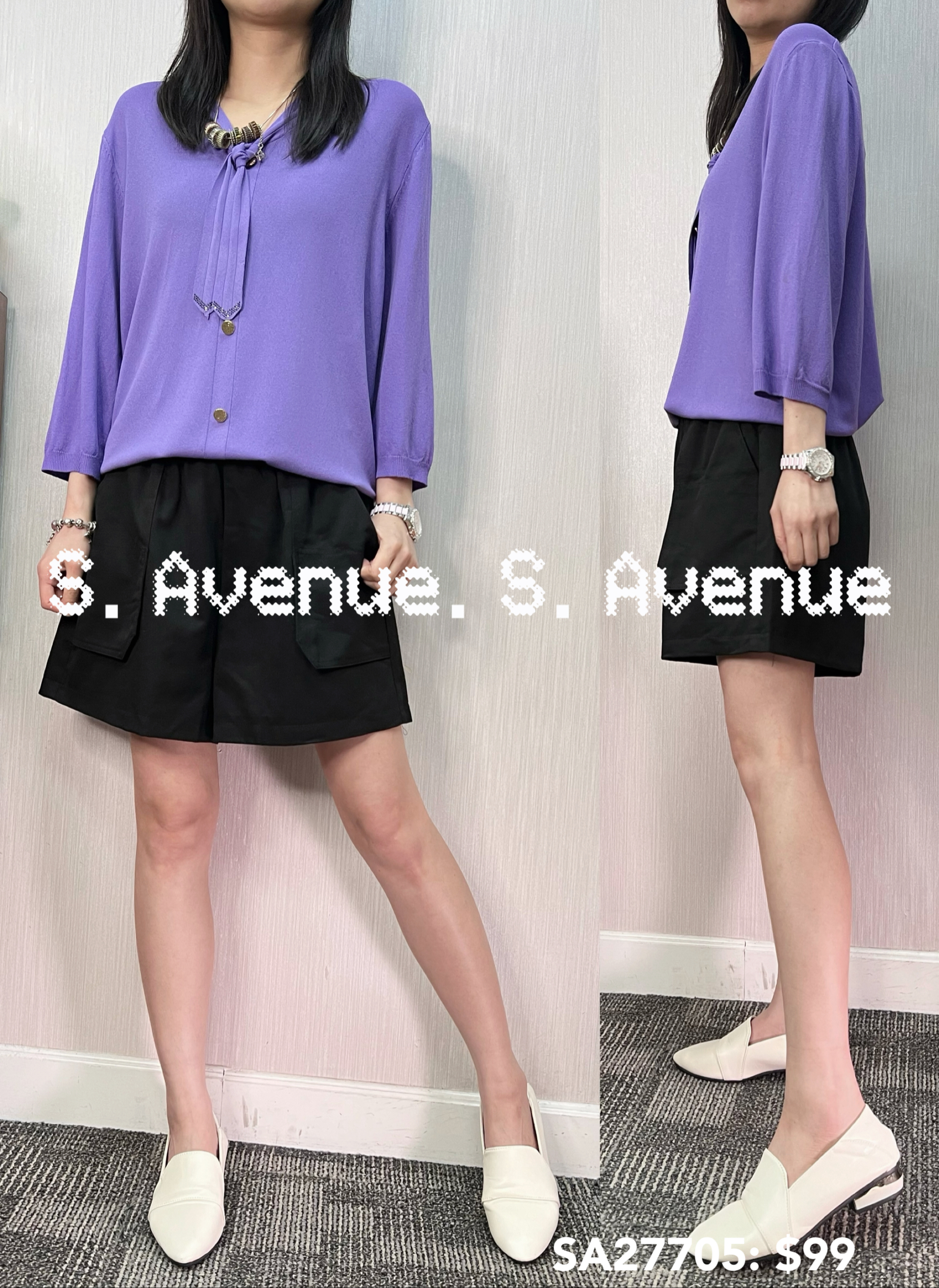 SA27705: 中袖綁帶假鈕top