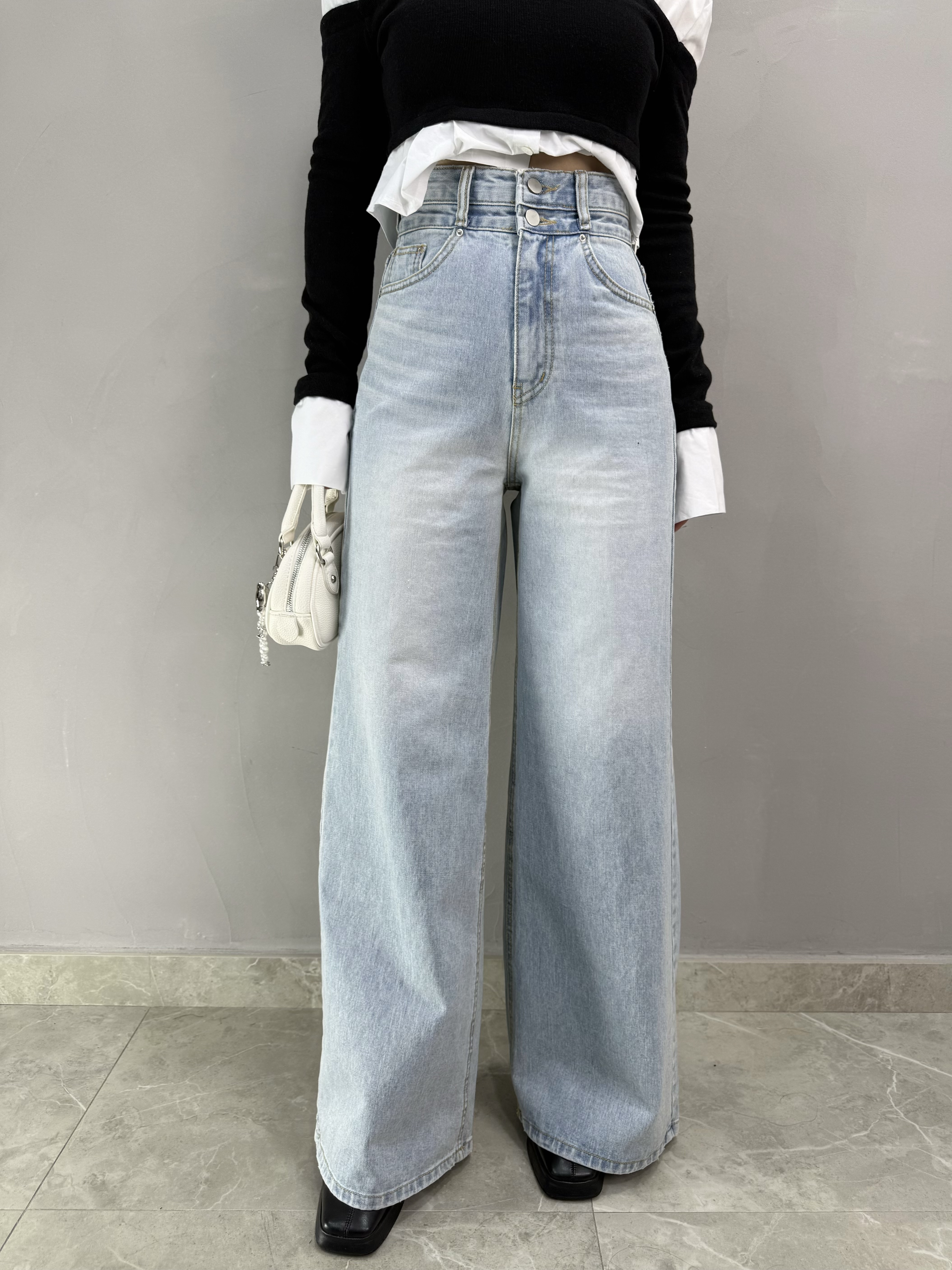 G66 加高腰雙扣牛仔闊褲