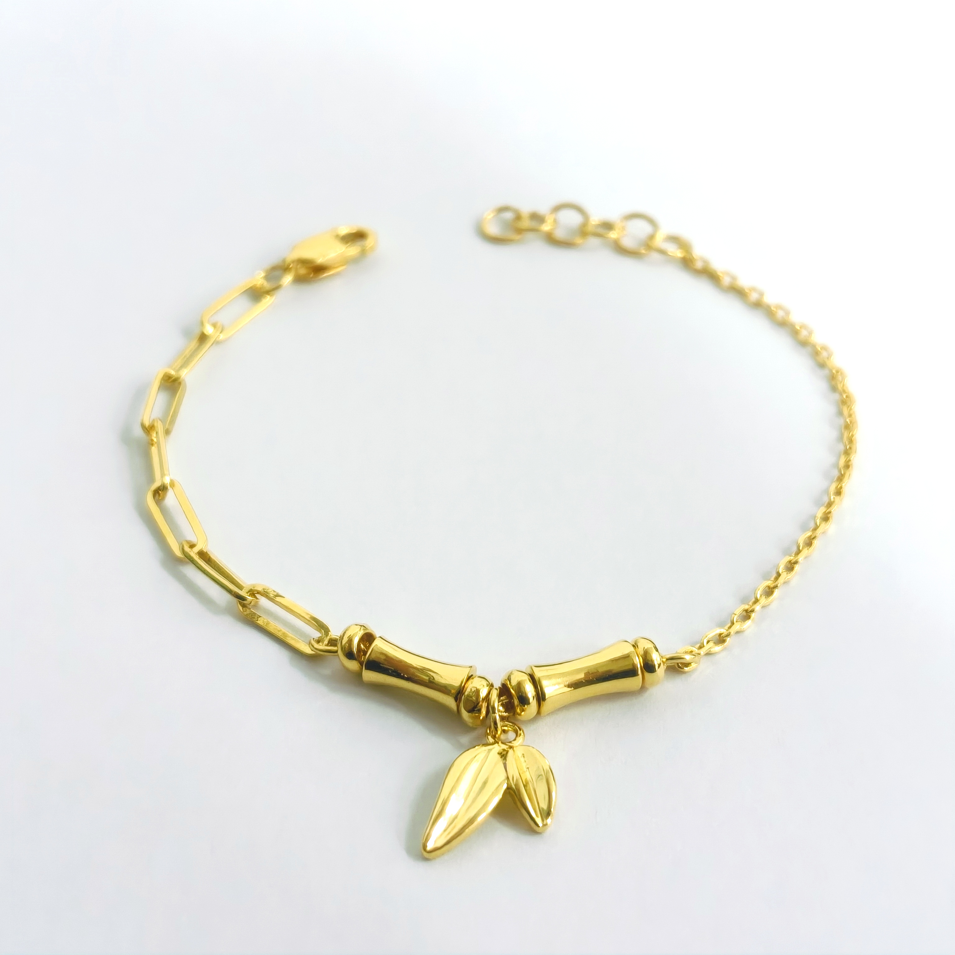 916 GOLD BAMBOO LEAF AB TYPE BRACELET 916 金 竹节拼接手链