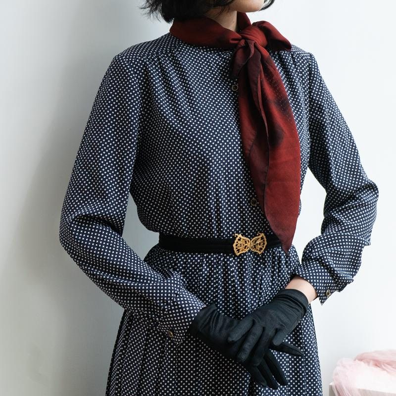 Vintage Japanese Ronshoin Polka Dot High Collar Button Up Pleated Dress(MT1608-94)