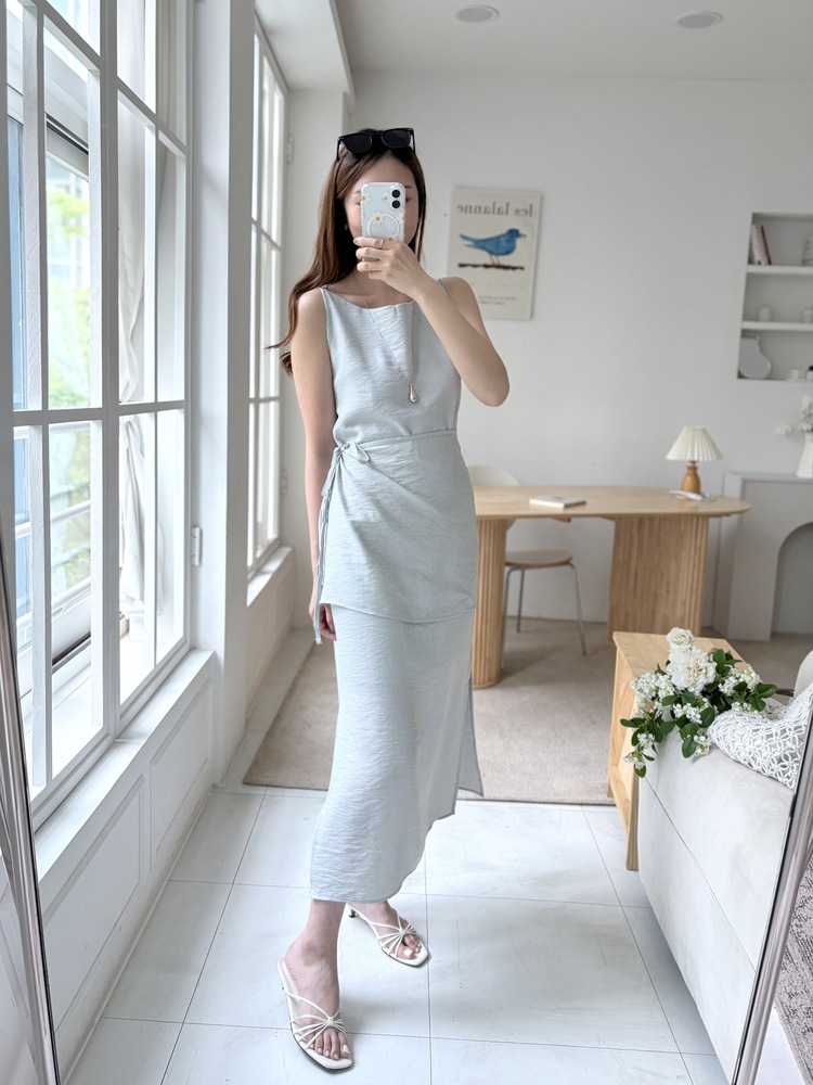 Boat Neck Layered Dress (Mint)