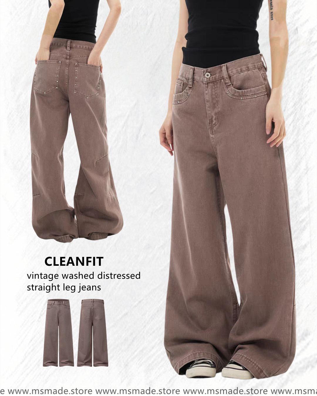 M2059復古洗水做舊直腳褲