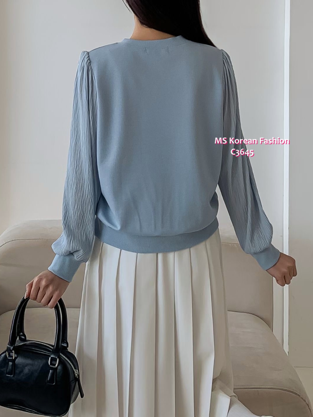 C3645 韓國🇰🇷V領直紋袖top