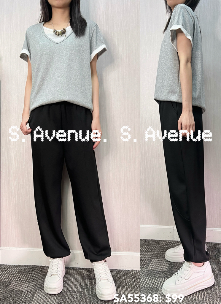 SA55368: 短袖V領淨色假兩件tee