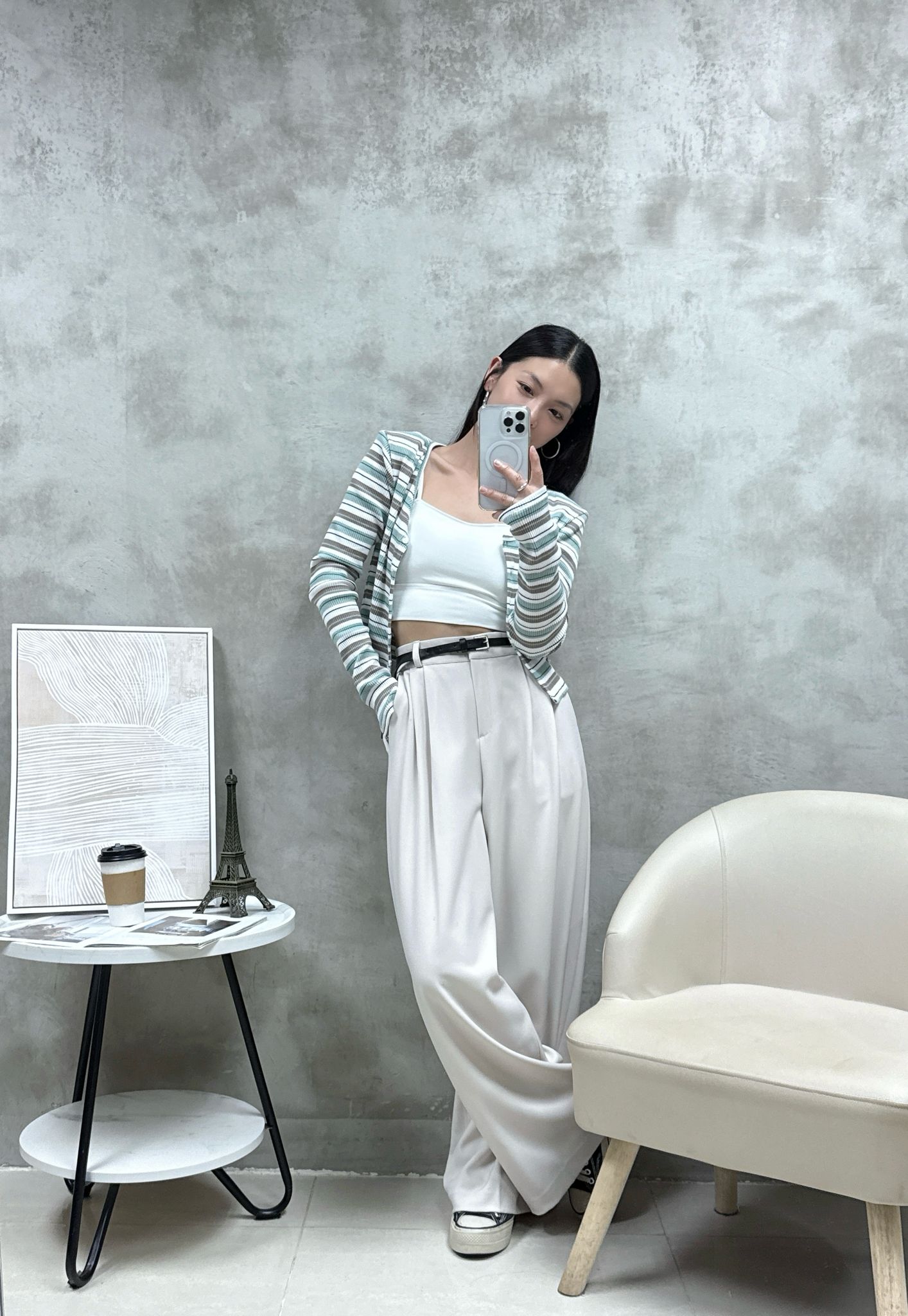 C04 拼色橫紋外套