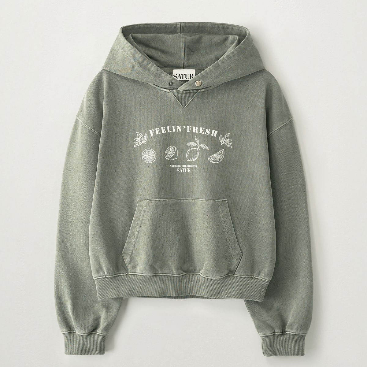 [SATUR] Citron Drawing Washed Crop Hoodie W (2色)