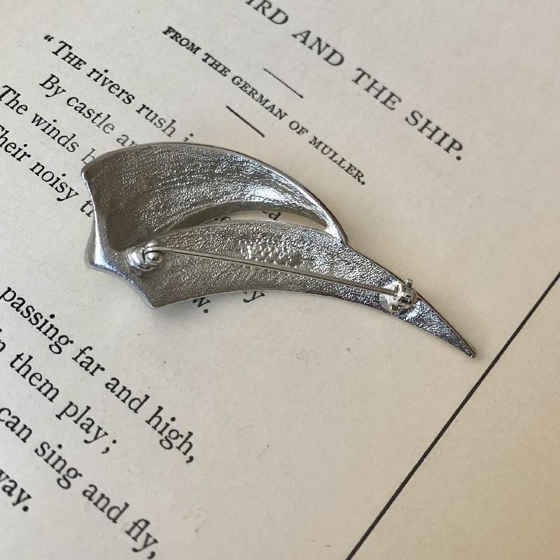 Vintage C.a. 1960s Unsigned Silver Tone Modernist Brooch(MT025)