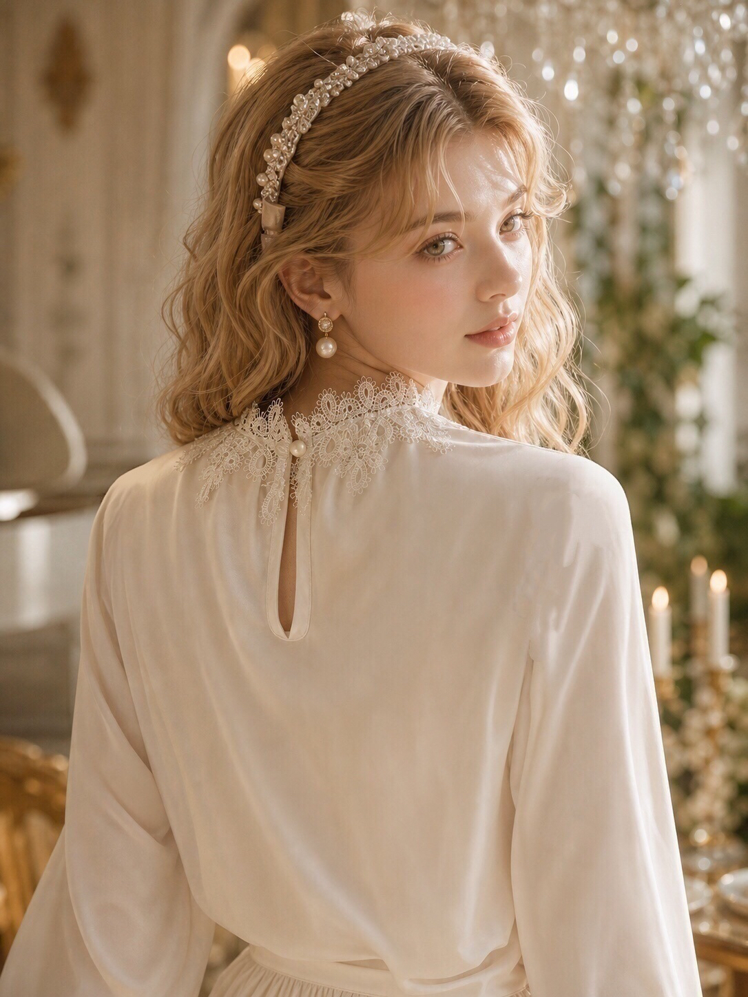 凡爾賽宮廷珍珠蕾絲襯衫 Versailles Court Pearl & Lace Blouse & 幻彩流光蝴蝶結蛋糕裙 Chimeric Shimmer Bow Tiered Cake Skirt
