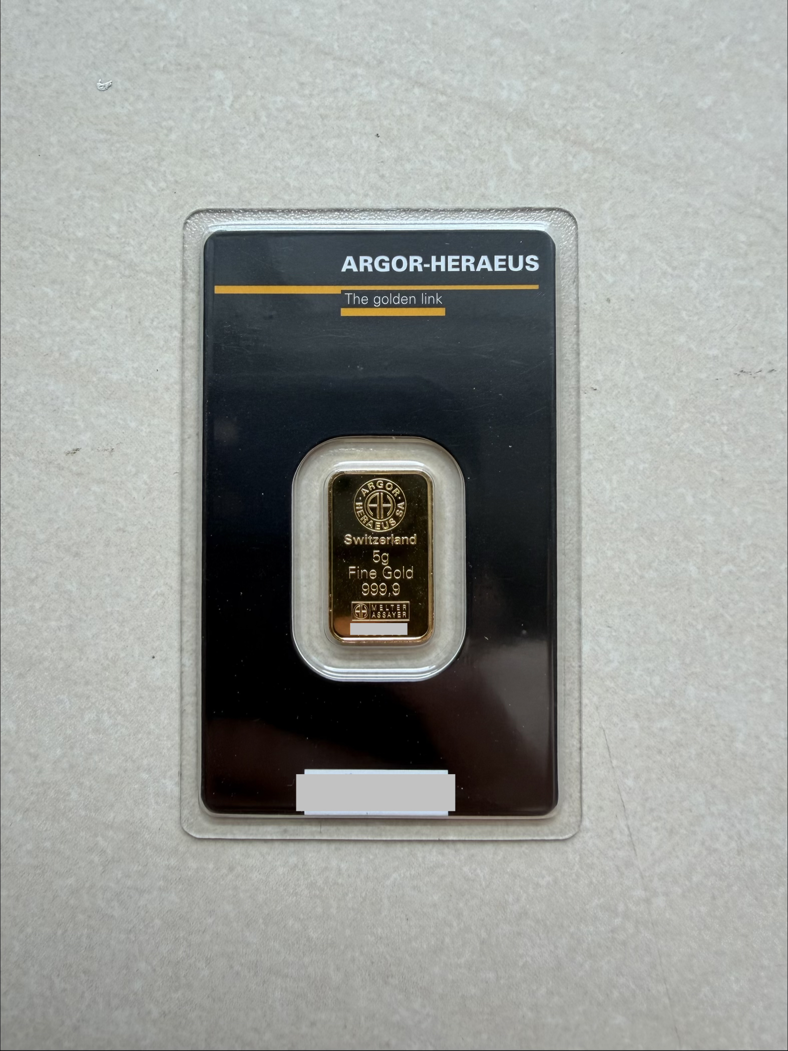 (SN155348) ARGOR Heraeus Kinebar 5g 🇨🇭Swiss Fine Gold Bar Emas 999.9 瑞士贺利氏镭射防伪金条