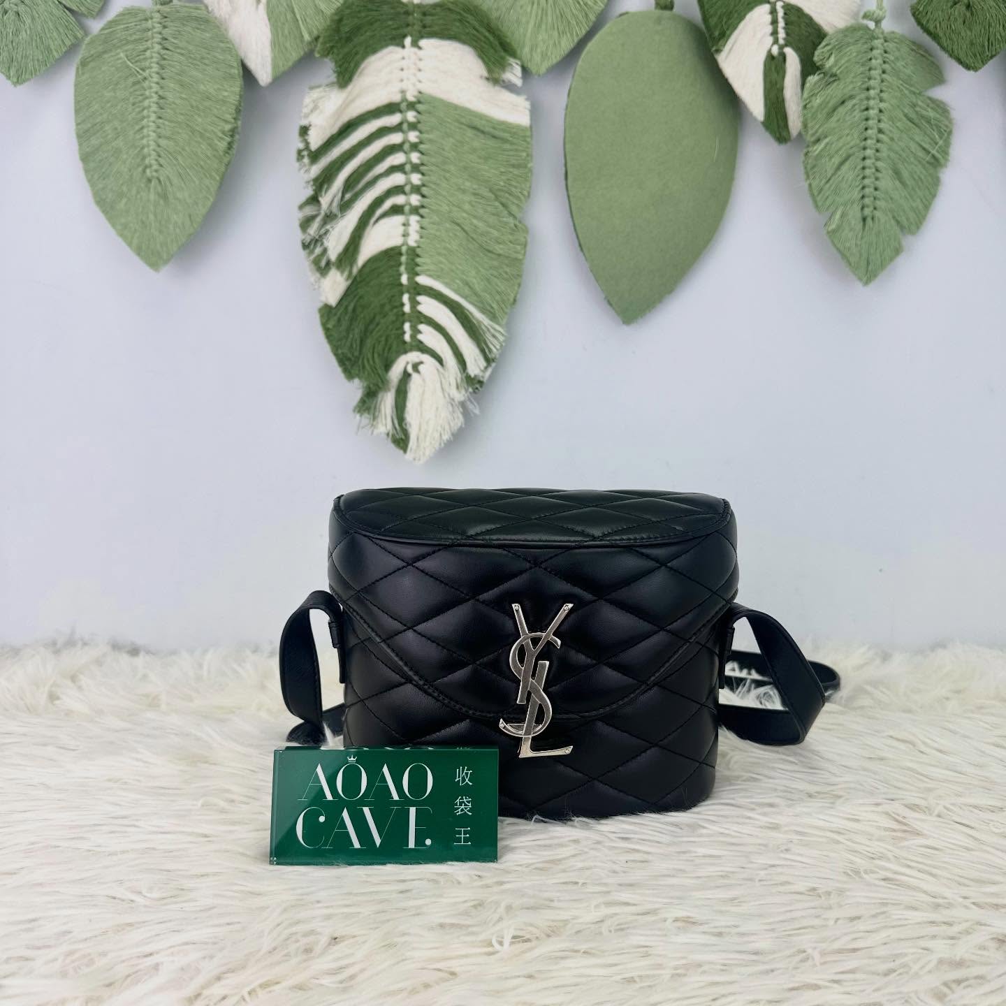 YSL 🤍PRE OWNED JUNE BOX 黑銀羊皮盒子包 單肩斜肩包🖤 