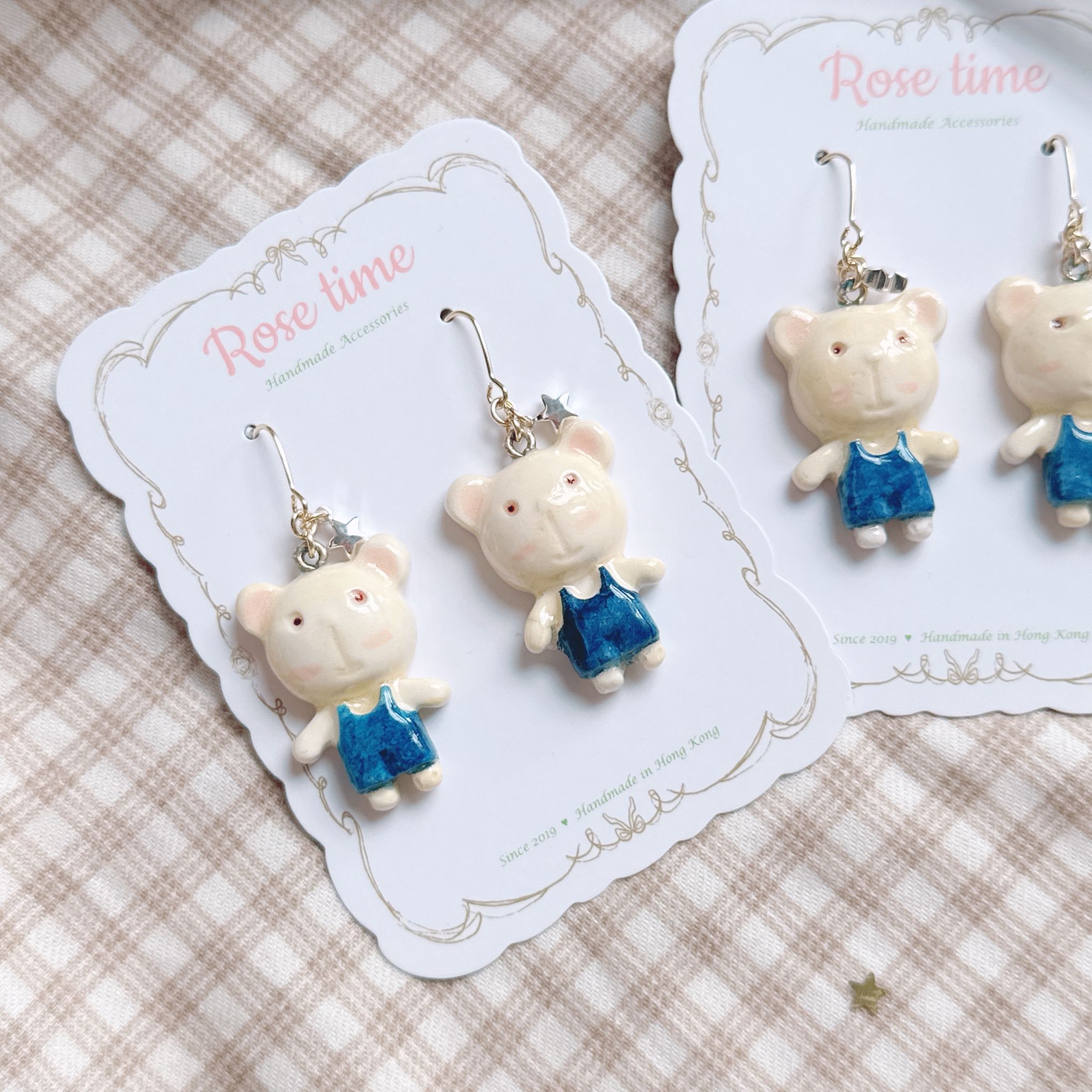 手繪 穿牛仔褲👖的白熊🐻‍❄️耳環