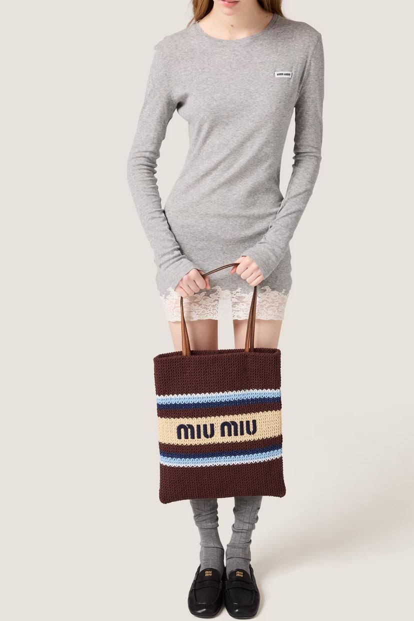 折後✨訂貨📮MIUMIU Raffia-effect tote bag  Size 41x32cm
