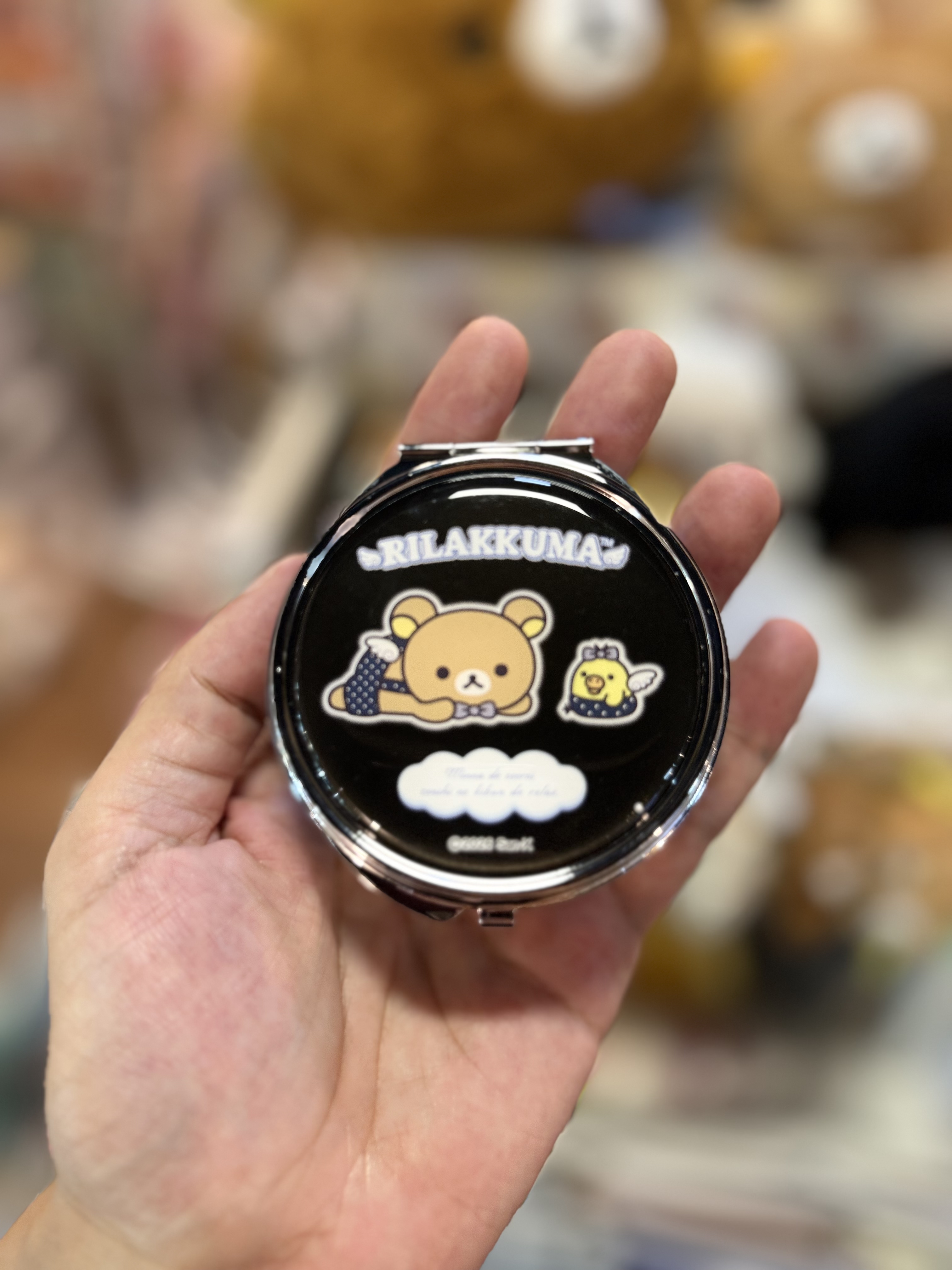 《現貨》全新Rilakkuma 黑白波點天使系列圓型小摺鏡