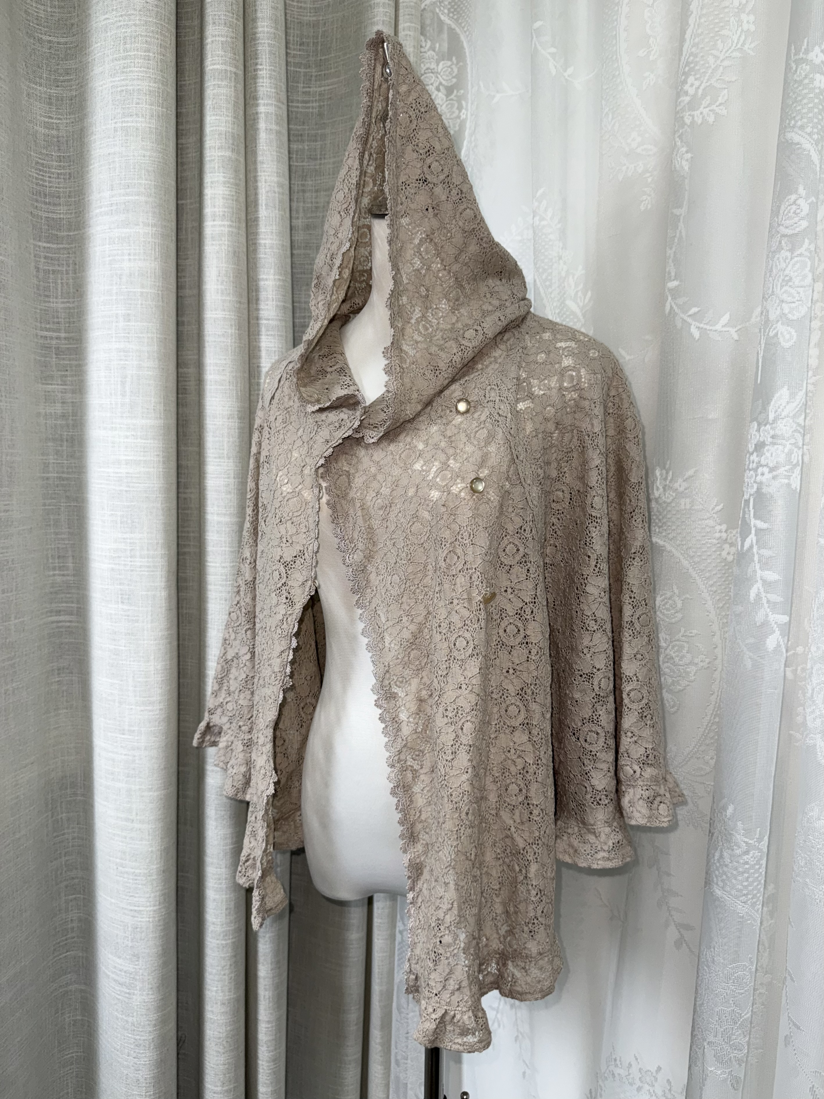 Lotus root pink Lace with Open Collar Coat