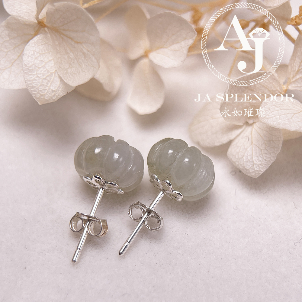 FBG26-H05 天然翡翠A玉 冰花綻放純銀耳釘