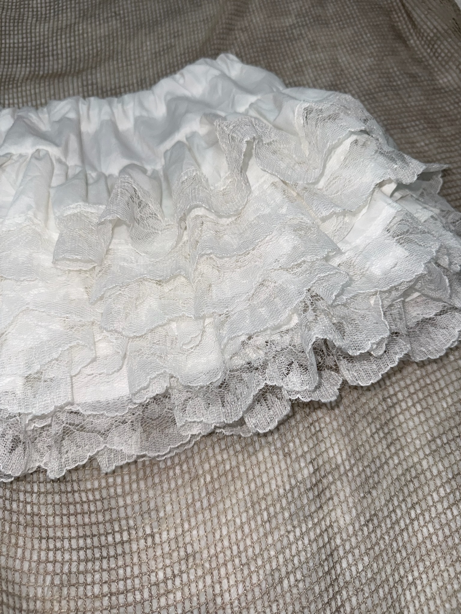 Multi-Layered Ruffle Mini Skirt with Lace Trim