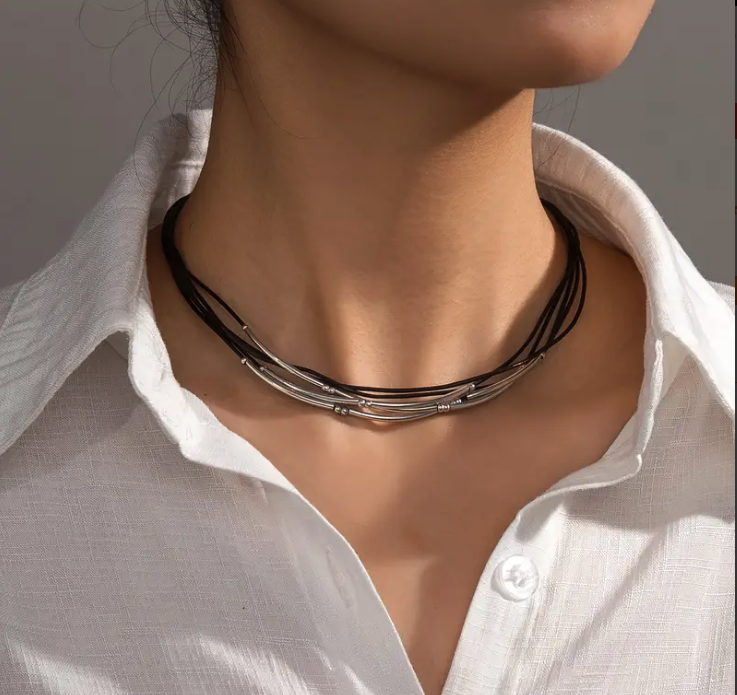 Multi-Layer Leather Cord Short Necklace