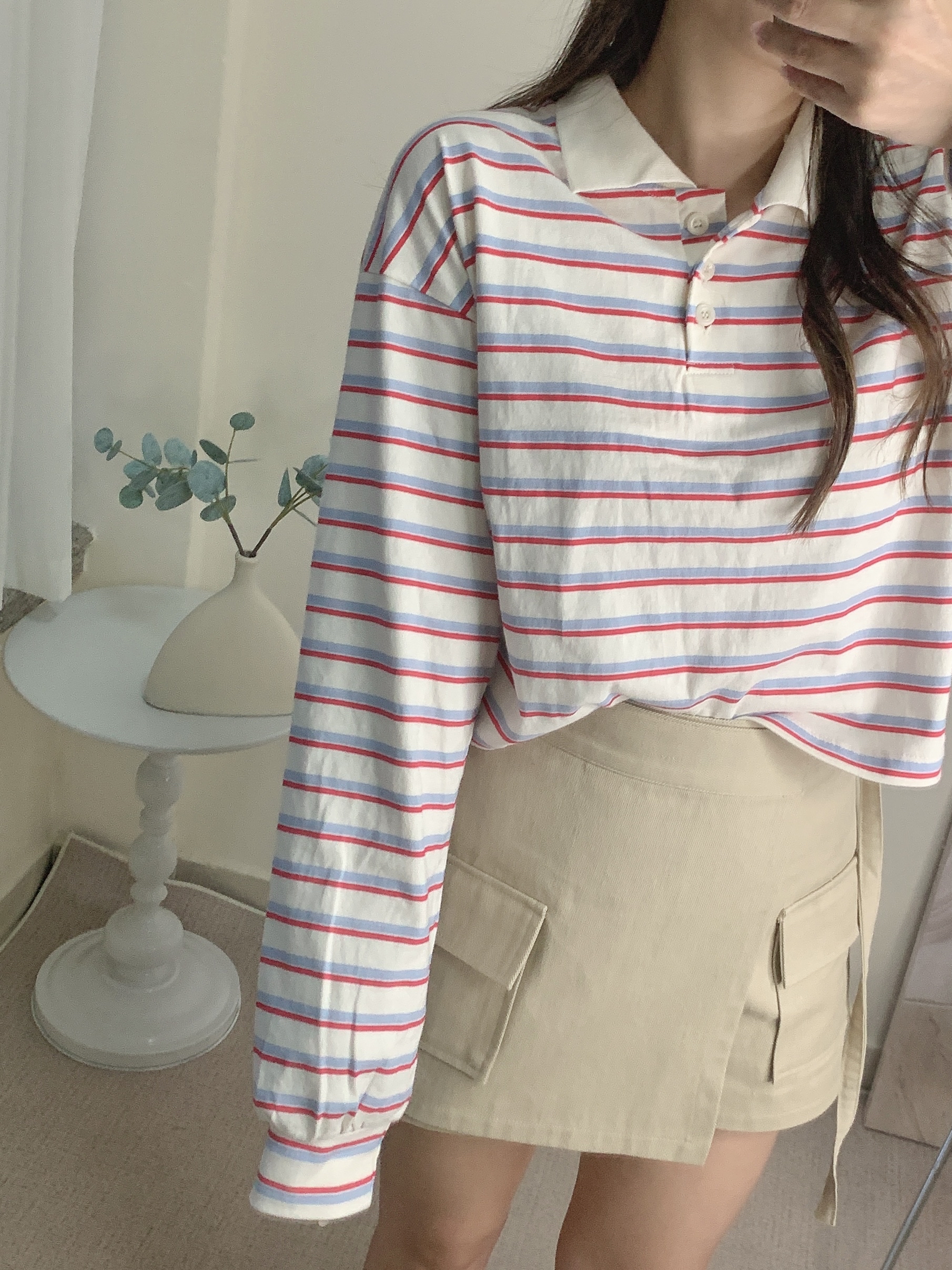 《 現貨 》KR🇰🇷紅灰間Polo長袖Tee