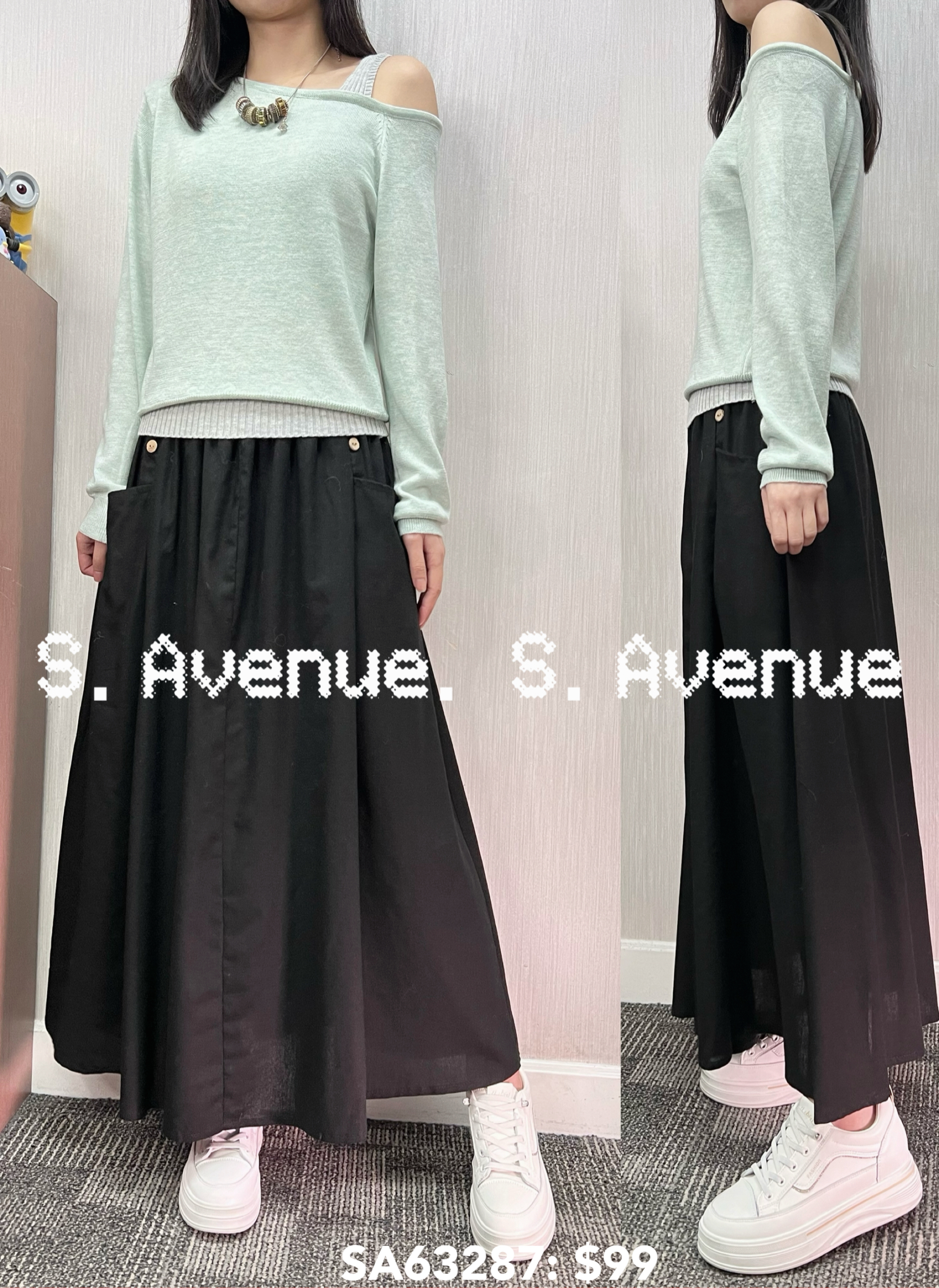 SA63287: 長袖露膊撞色邊線冷top