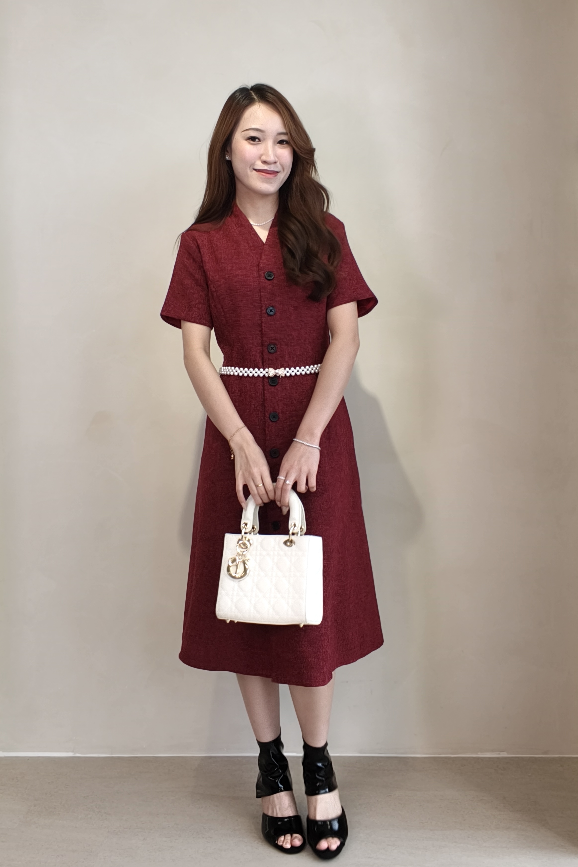 29298 Ruby Elegance Button Midi Dress