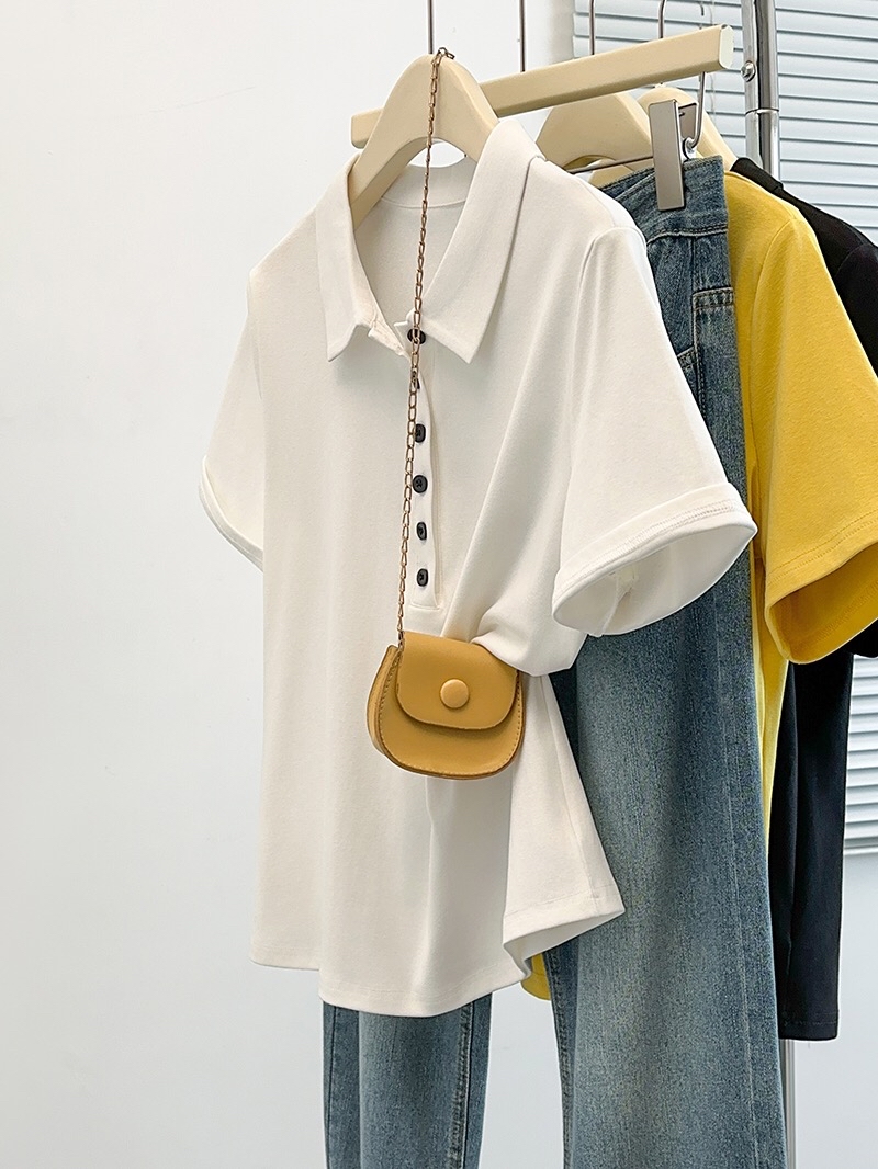 B163(6506) 韩版爆款气质半钮POLO翻领百搭6色上衣