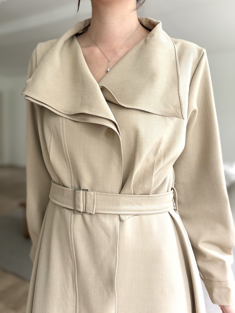Classic Flared Trench Dress (Warm Beige)