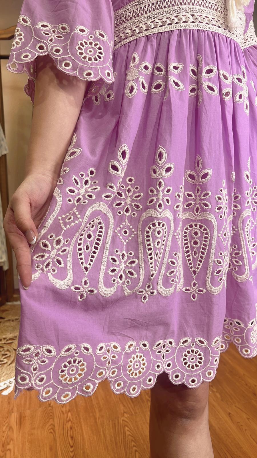 2726 Lavender Elastic Waist With English Embroidery Short OP 35"