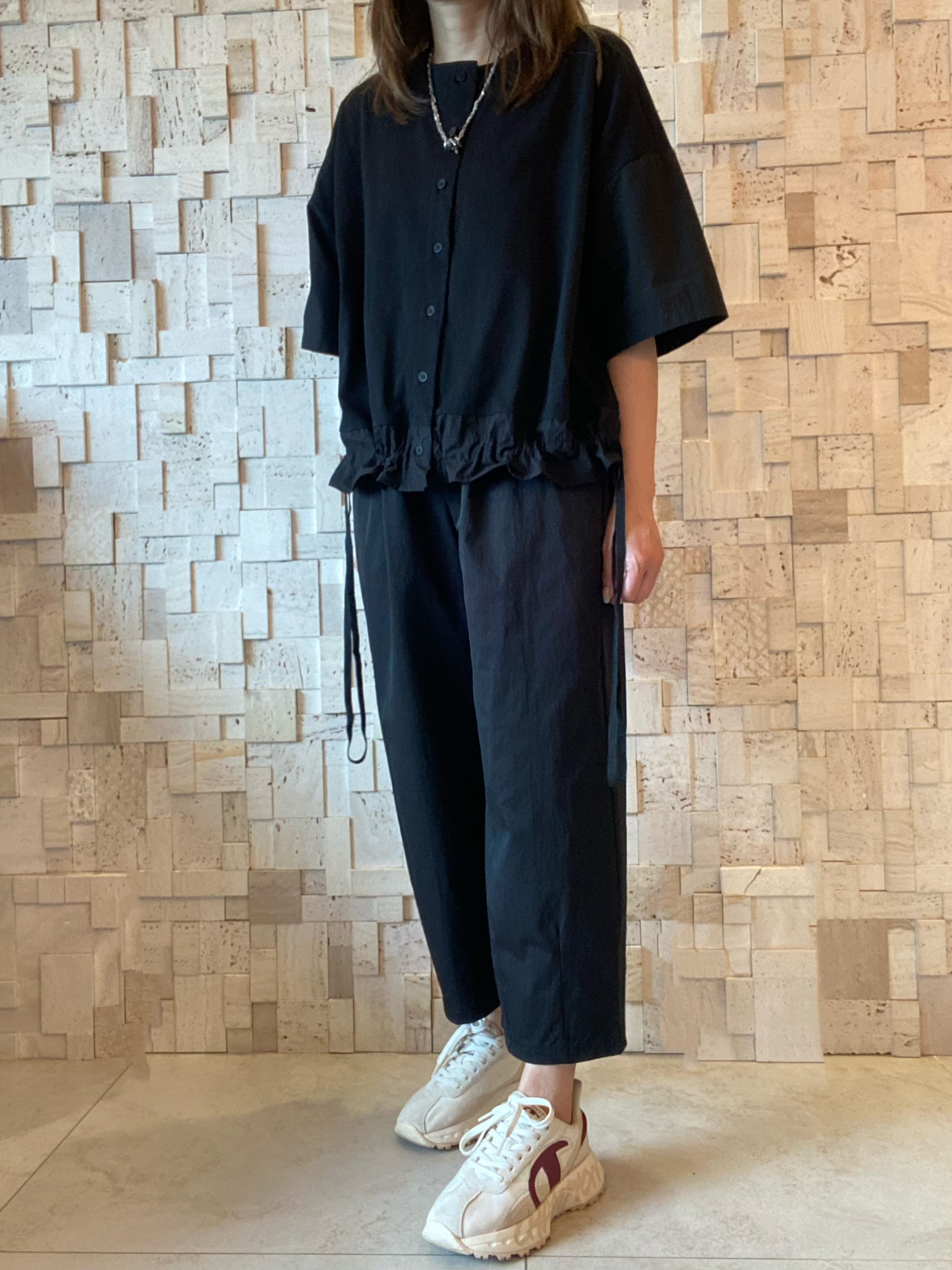 #2083 棉拼棉布抽繩Top 🖤