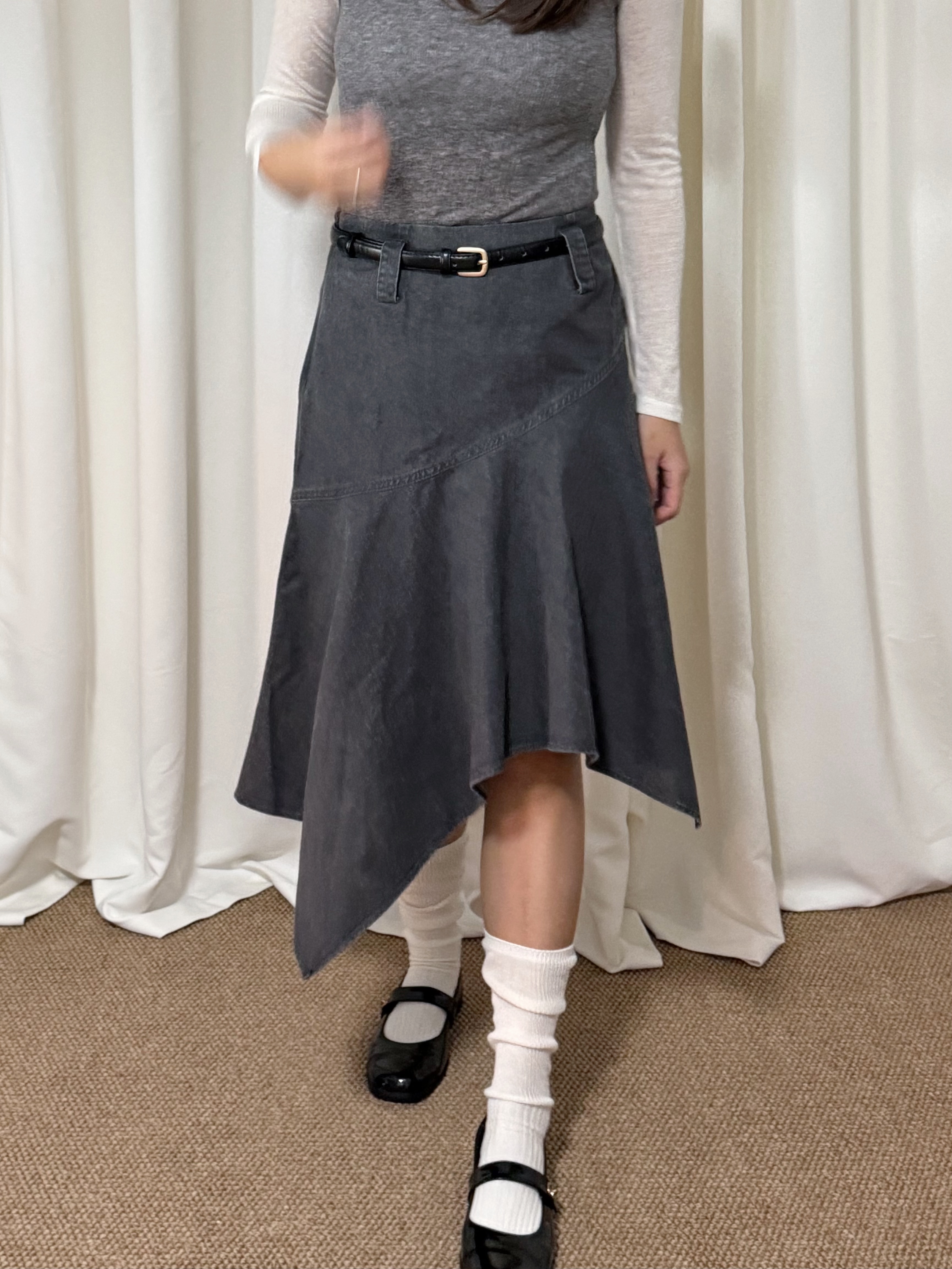 不規則洗水感半身中長裙(兩色入/兩個尺碼)