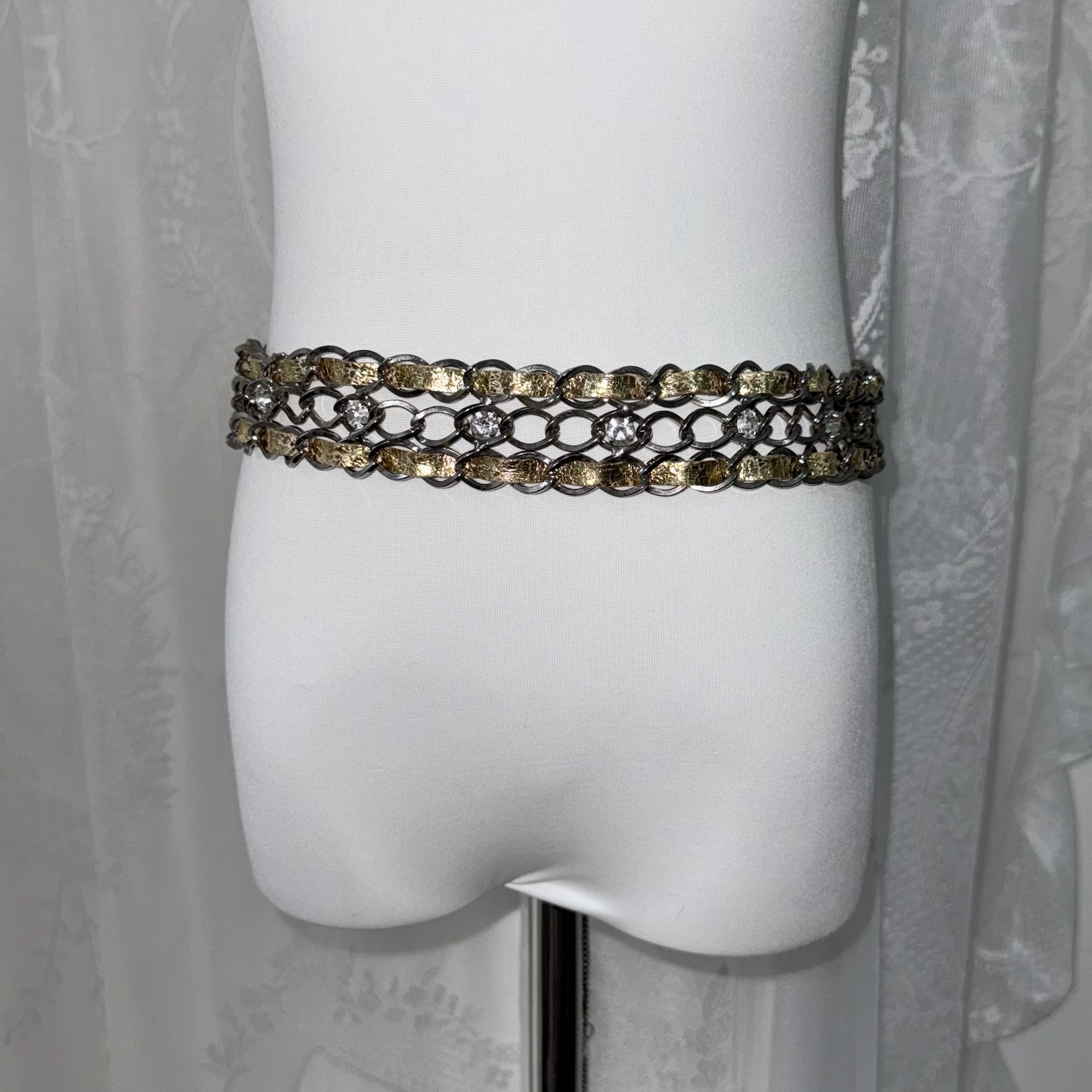 Vintage Braided Mixed-Metal Chain O-Ring Fringe Belt