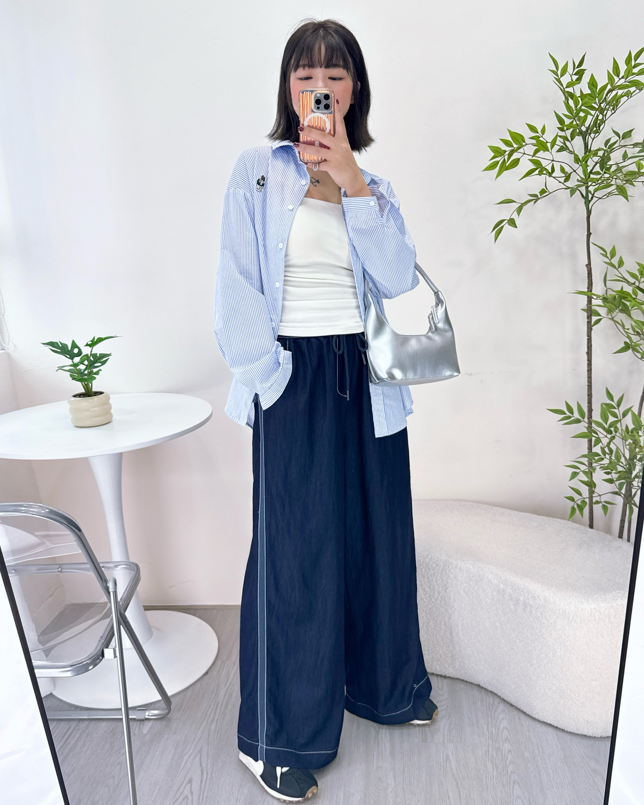 超薄側拼色冰絲牛仔褲褲