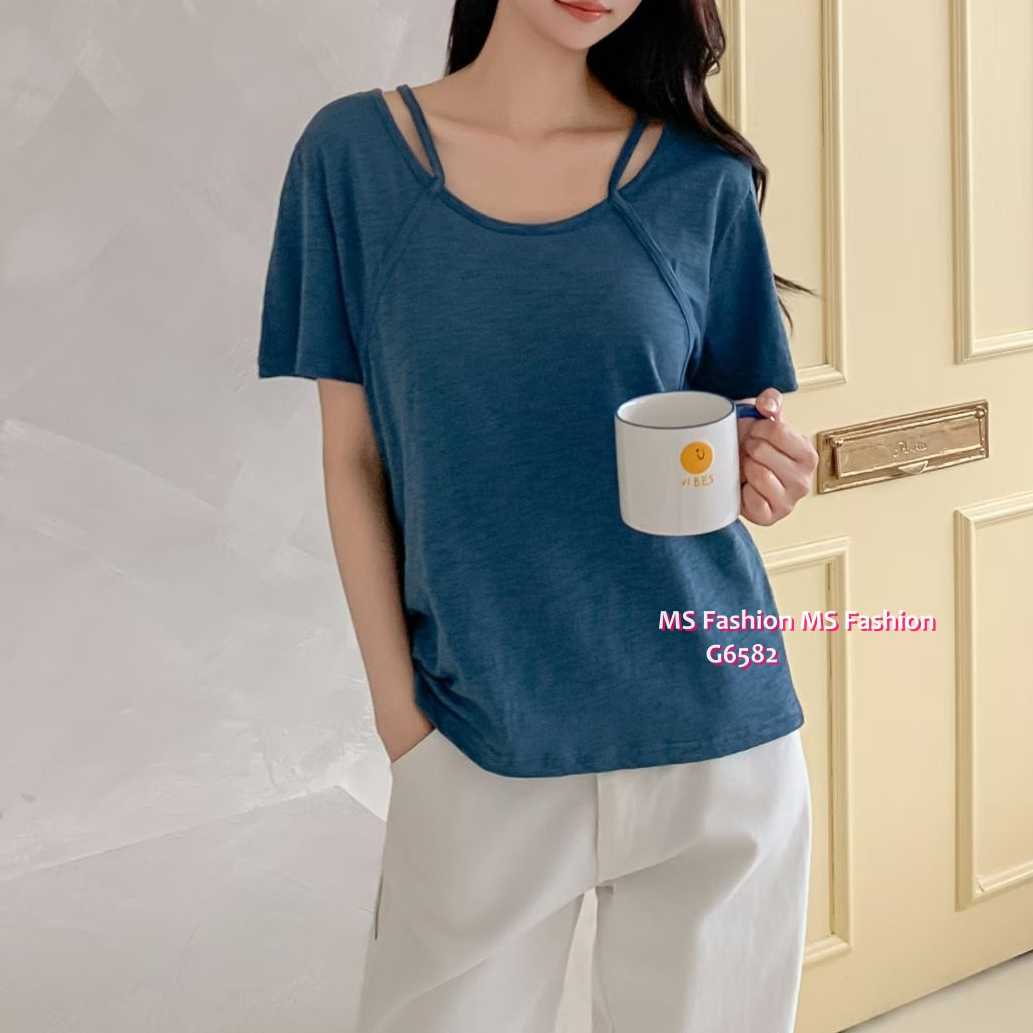 G6582 特色領淨色top