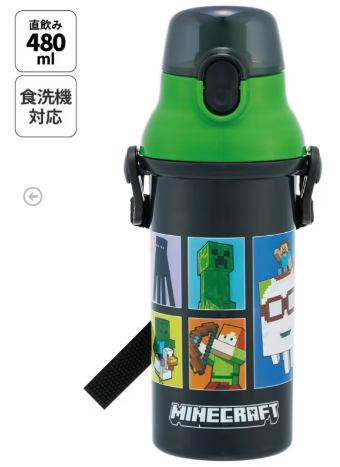 SKATER 彈蓋直飲水樽附背帶 480ml(MINECRAFT)