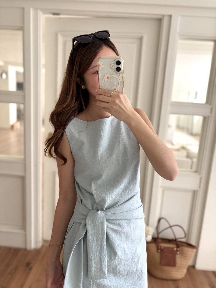 Pastelly Gathered Waist Dress (Blue)