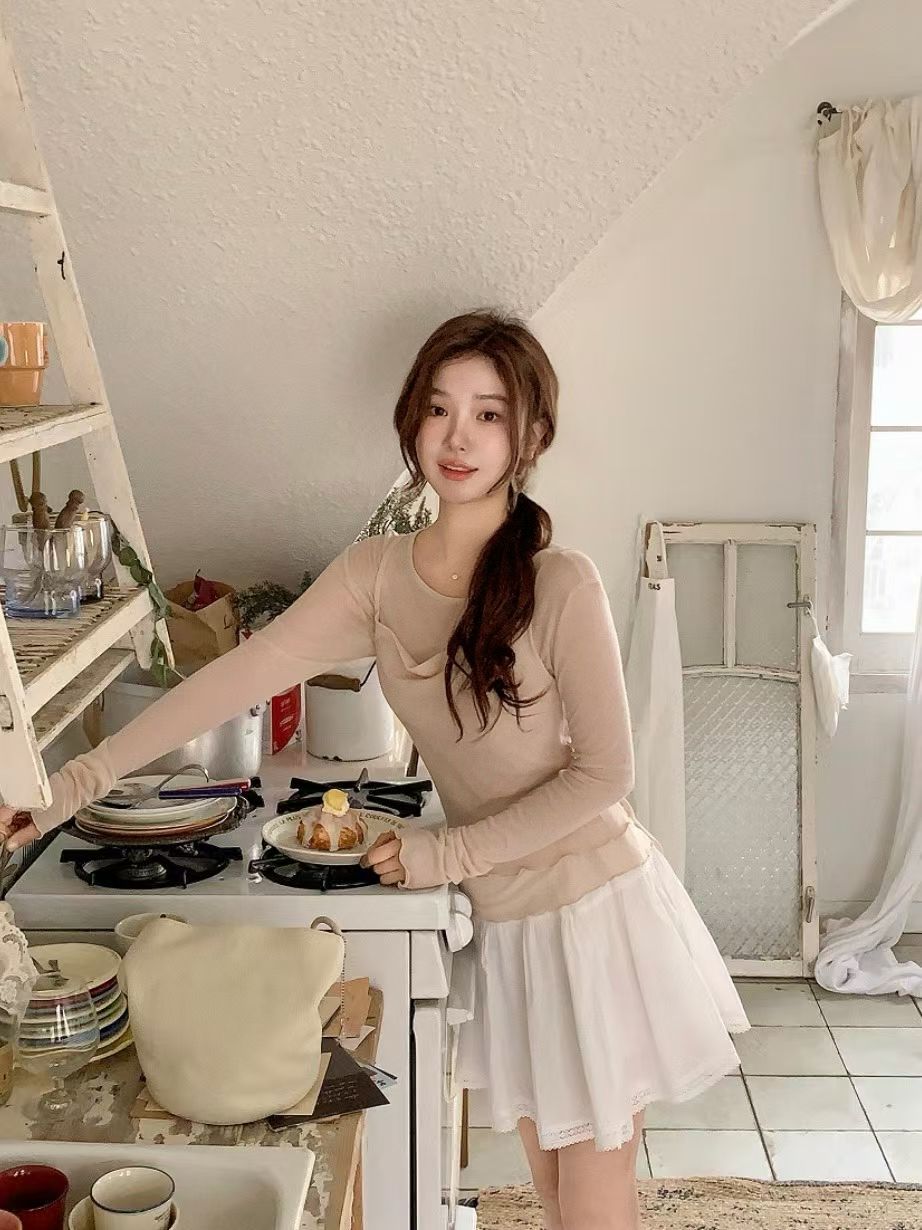 【休閒甜美】木耳邊兩件套薄身上衣