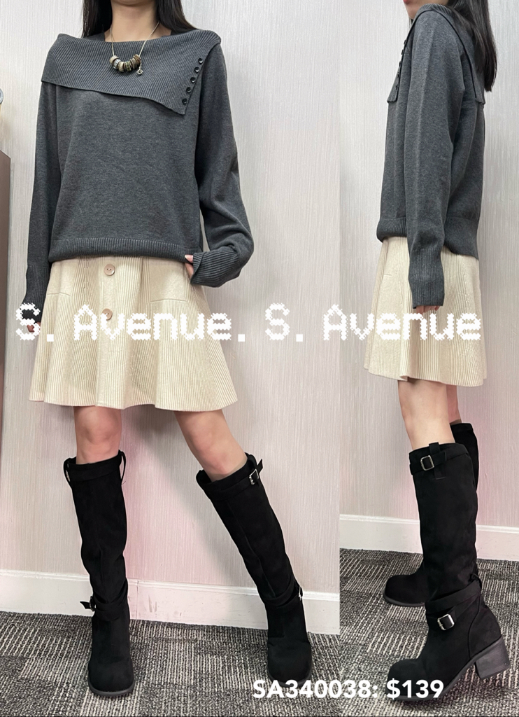 SA340038: 長袖大反領裝飾鈕軟冷top