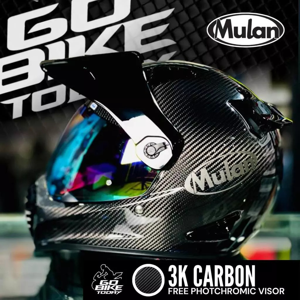 MULAN 739 3K CARBON FIBRE Adventure Helmet | Bulletproof Kevlar | Photochromic Visor | ECE Approved | Touring Ready