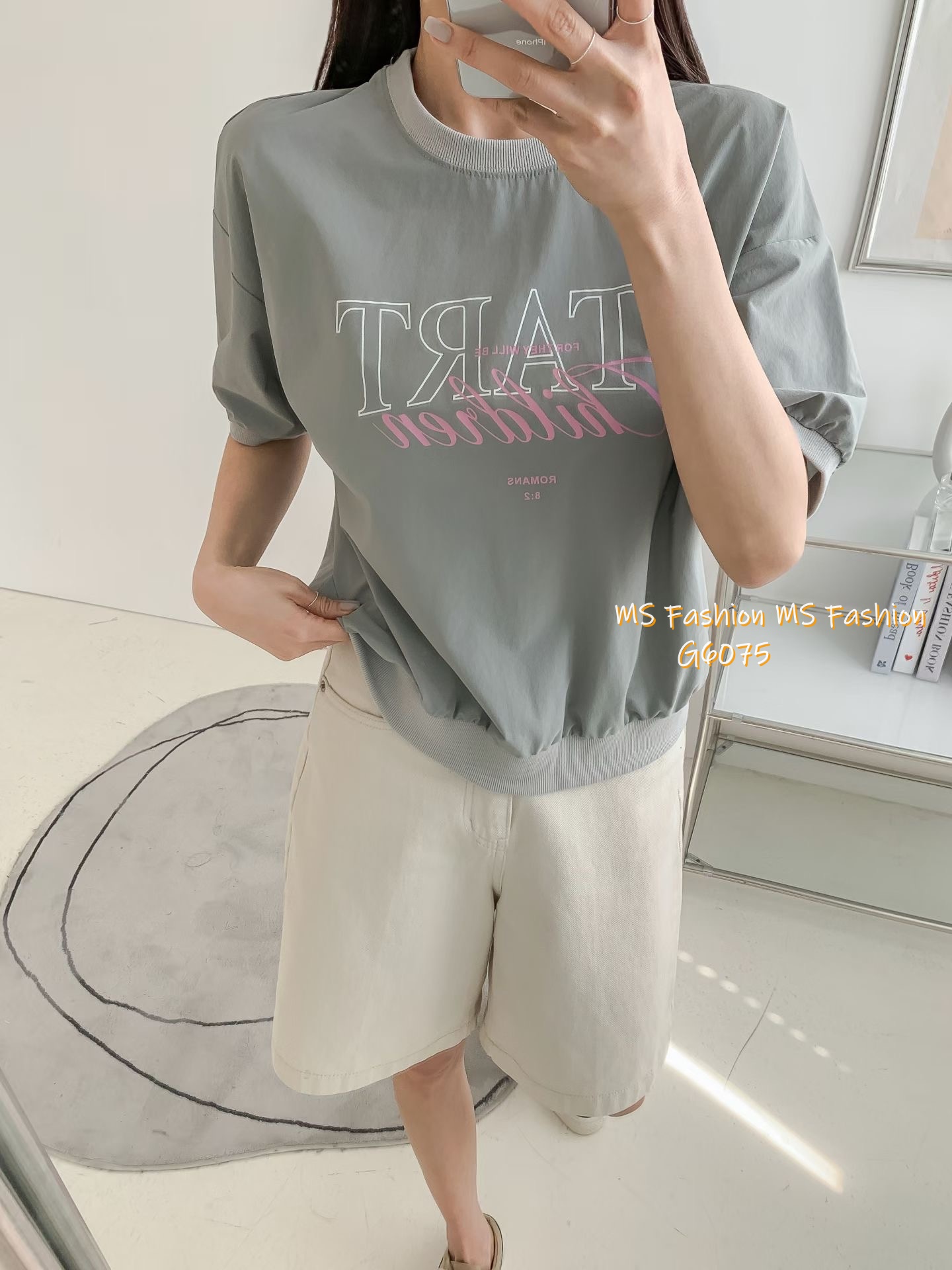 G6075 韓國🇰🇷拼色字母print top